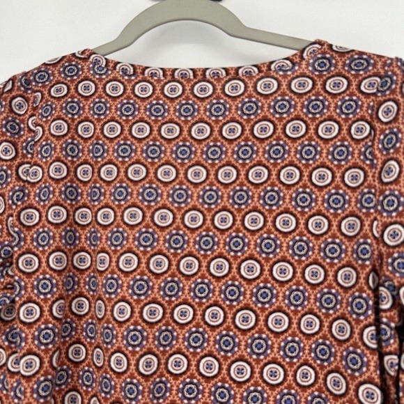 NEW LOFT Medallion Pleated V Neck Long Balloon Sleeve Tee Shirt Orange Size S - Picture 6 of 11